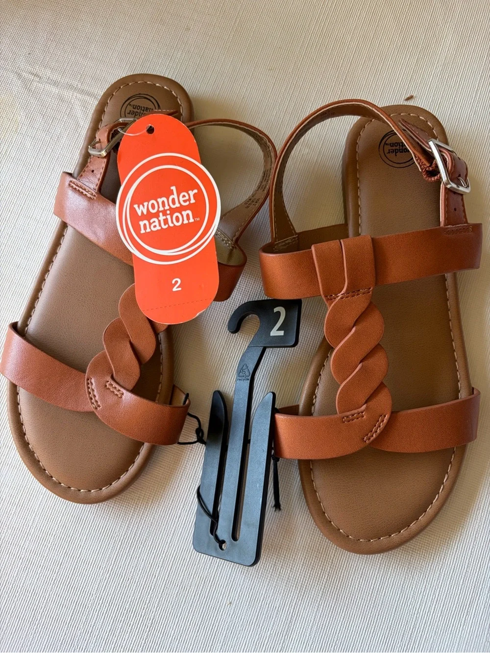 NWT girls size 2 Braided Strappy Leather Sandals - Cognac Brown